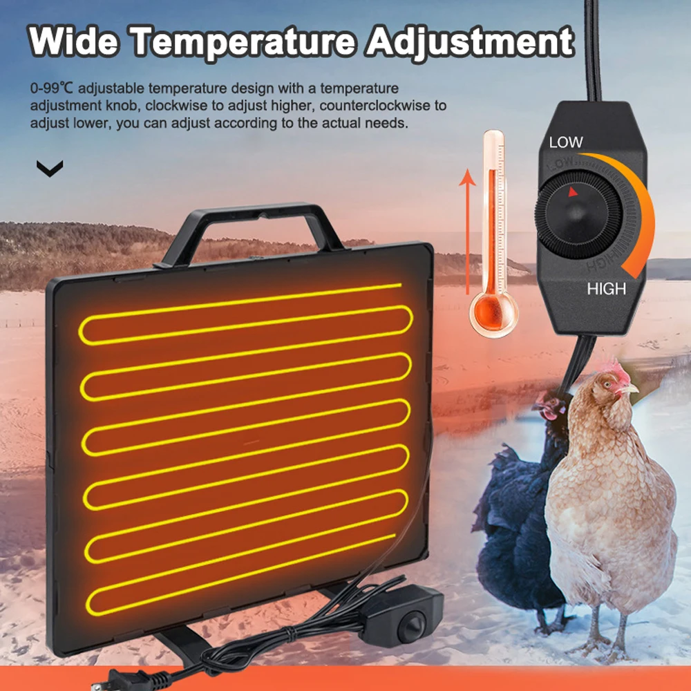 Thermostatic Chicken Coop Heater 160W Poultry Heating Panel 0-99℃ Temperature Winter Farm Radiant Heating Board Heating Plate