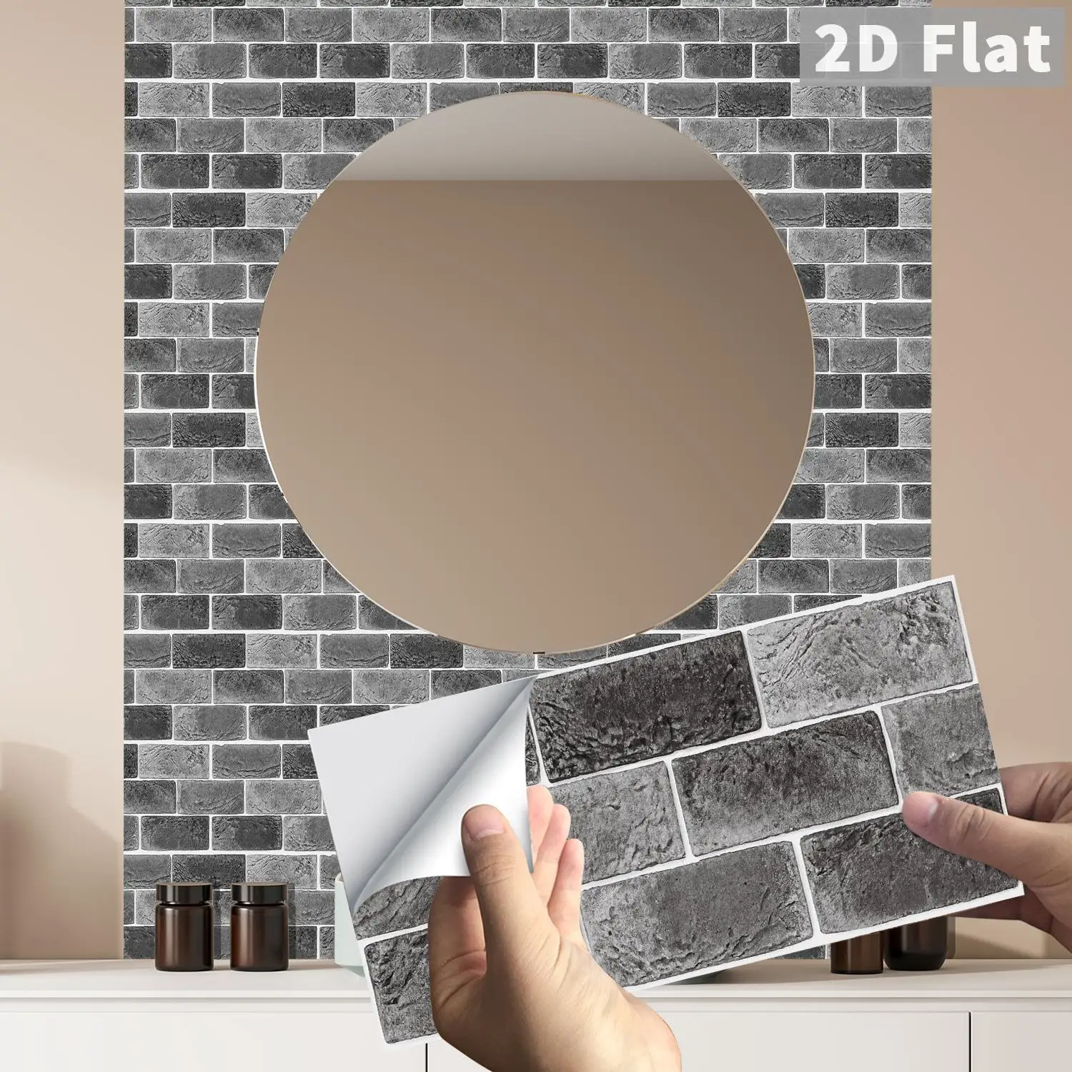 

Grey Brick Wall Tiles Stickers, Self-Adhesive Waterproof Removable 2D Flat Peel and Stick Backsplash Decals for Kitchen Bathroom