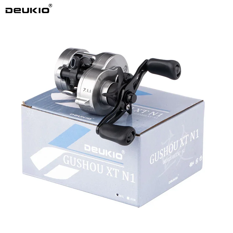 DEUKIO Moulinet de pêche à tambour, rapport de transmission 7.1:1, friction 8kg, moulinets de baitcasting 5+1BB, poignée en alliage d'aluminium