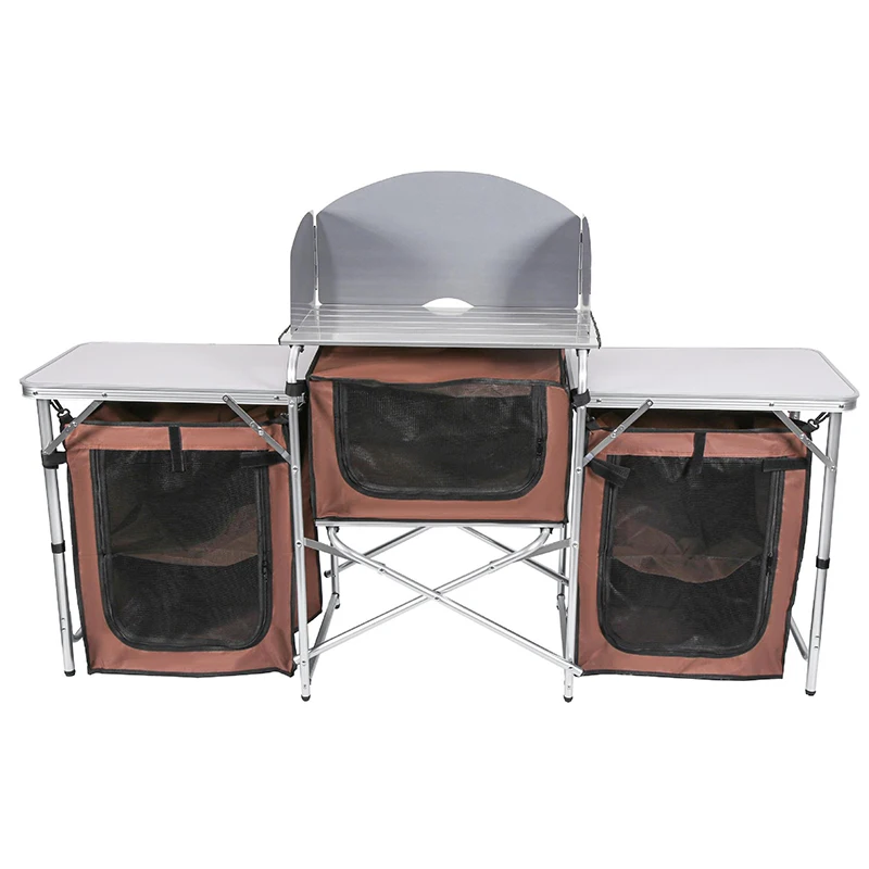 Gabinete de almacenamiento al aire libre, mesa de cocina para acampar, mesa de cocina plegable para exteriores con bolsa de transporte de almacenamiento, estación de cocina de aluminio 3
