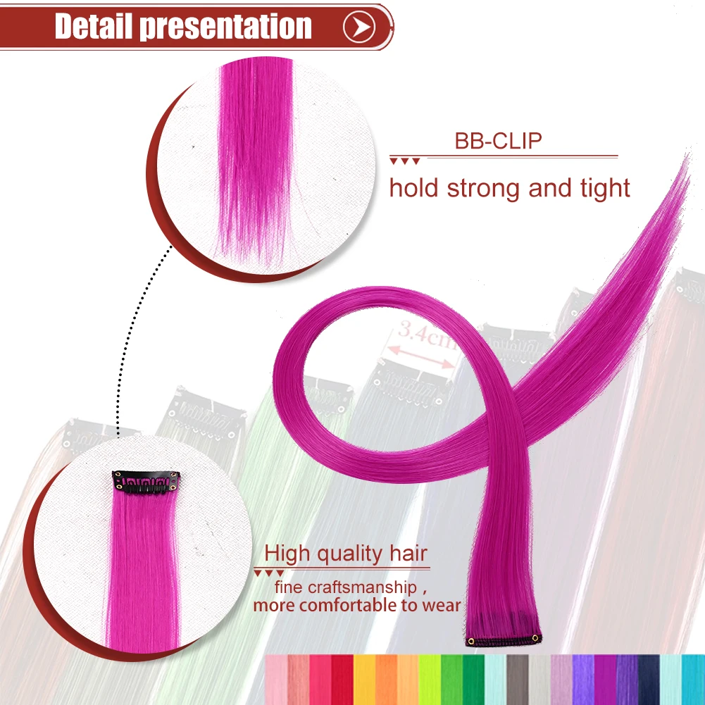 Extensiones de cabello de colores para mujer, extensiones de cabello sintético con Clip de reflejos de fiesta multicolor, de 22 pulgadas de arcoíris