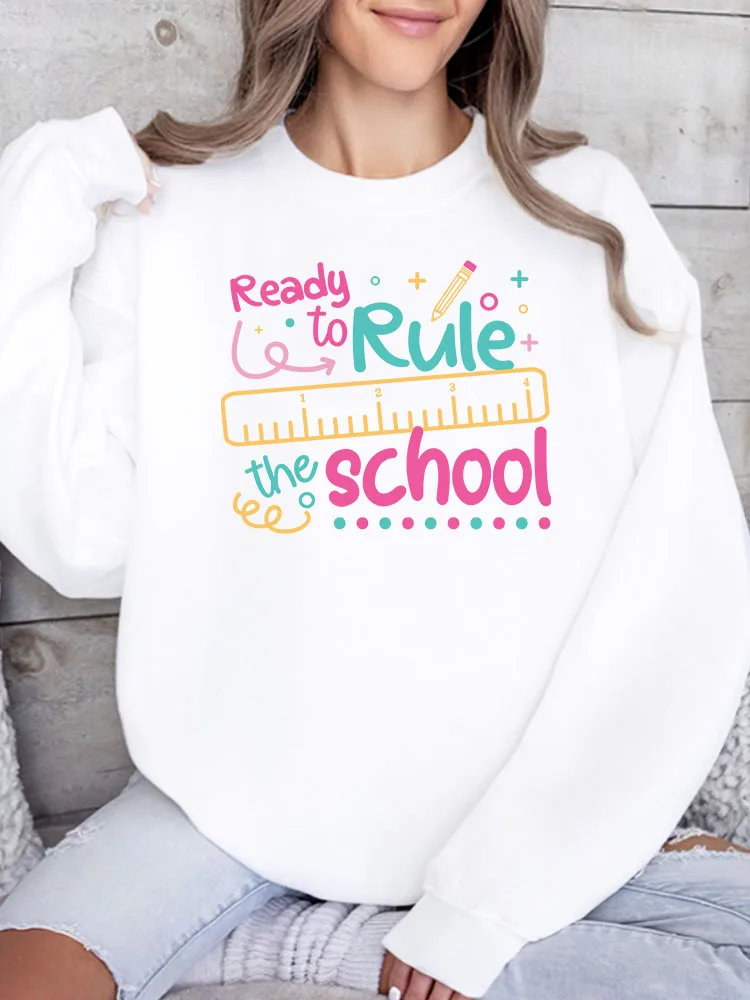 

Женская толстовка с принтом «Ready to Rule the School», повседневная, с длинным рукавом, свободного кроя, уличный стиль, для осени и зимы