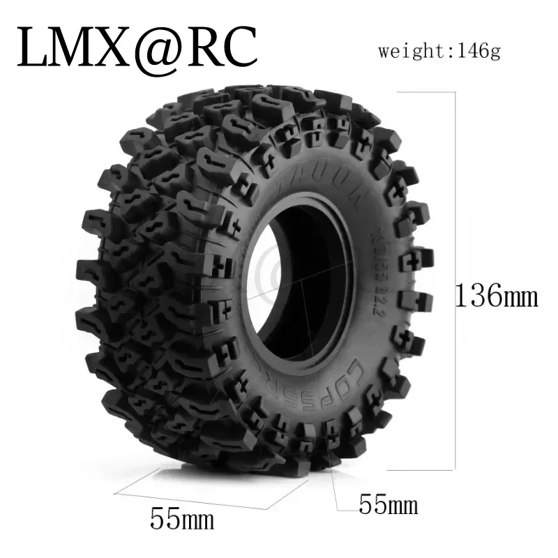 4pcs 136mm 2.2 inch Rubber Tire Wheel Tyre for 1/10 RC Crawler Car Axial SCX10 Pro Wraith Capra RR10 Trxs TRX4 YK4082