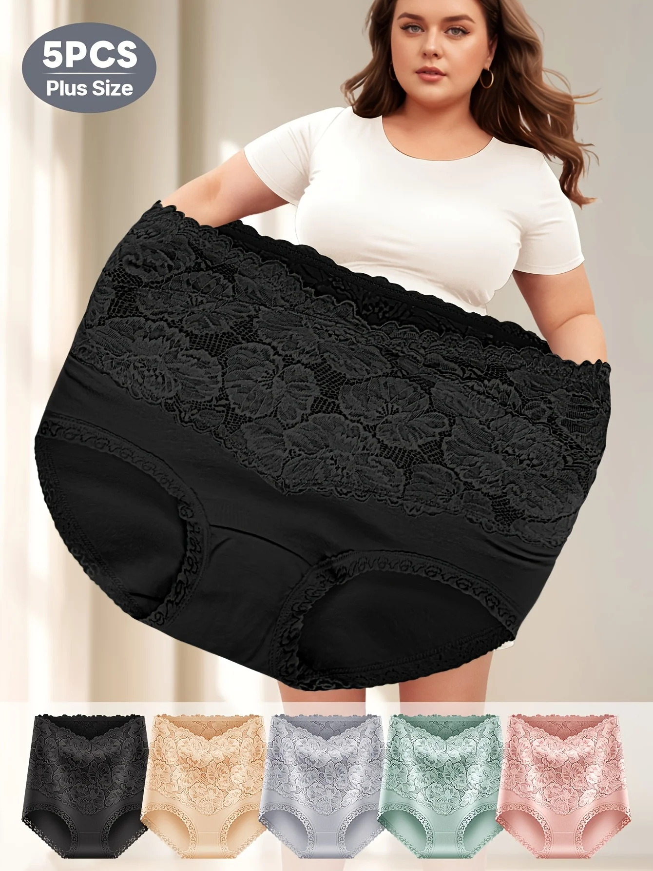 

5 Pack of High Waisted Tummy-Tightening, Large Size Women's Underwear, Jacquard Pattern, Comfort Version, Butt-Lifting, Butt