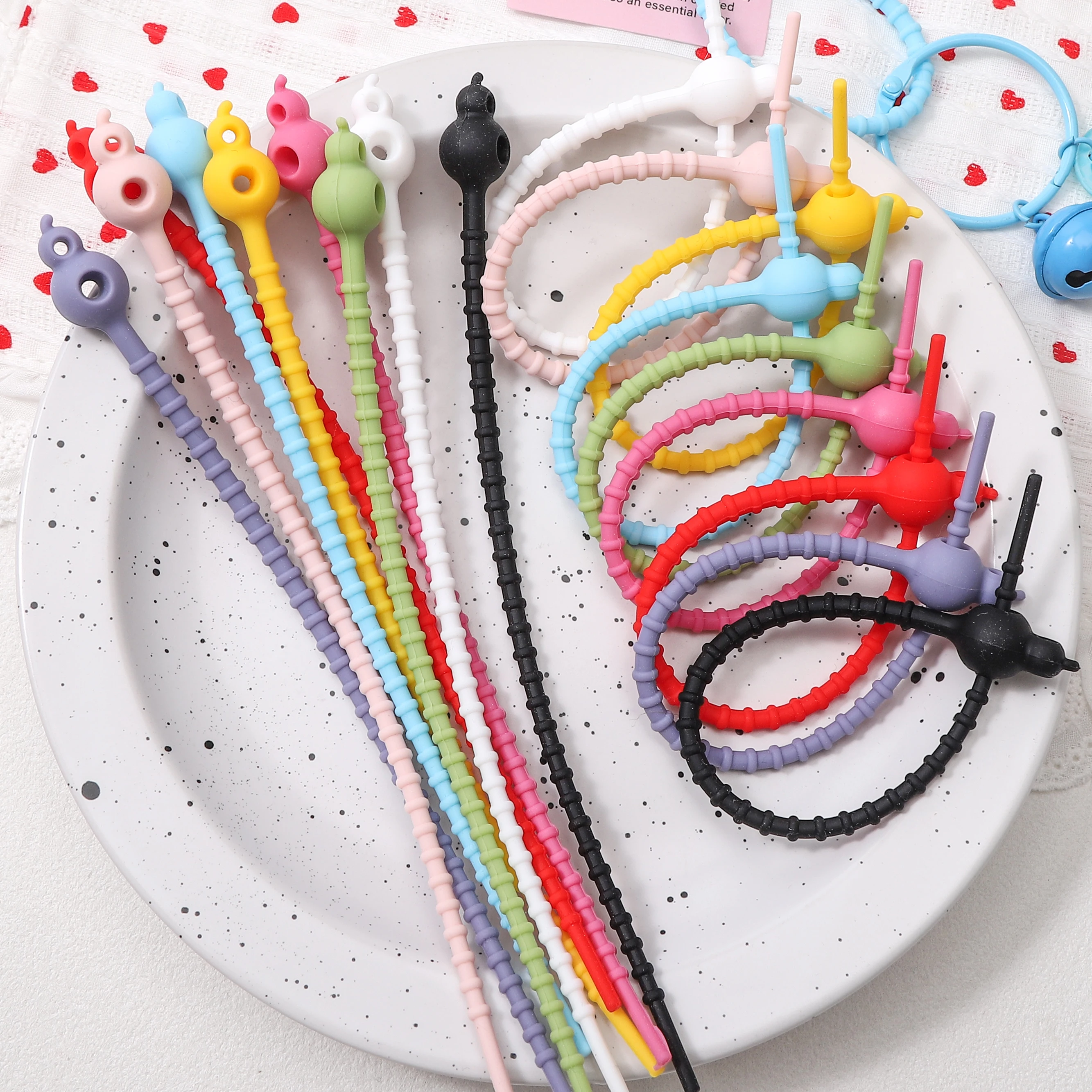 

20cm Silicone Double Hole Cable Ties Cable Wire Winder Storage Cord Earphone Line Tidy Clips Reusable Multi Functional Cable Tie