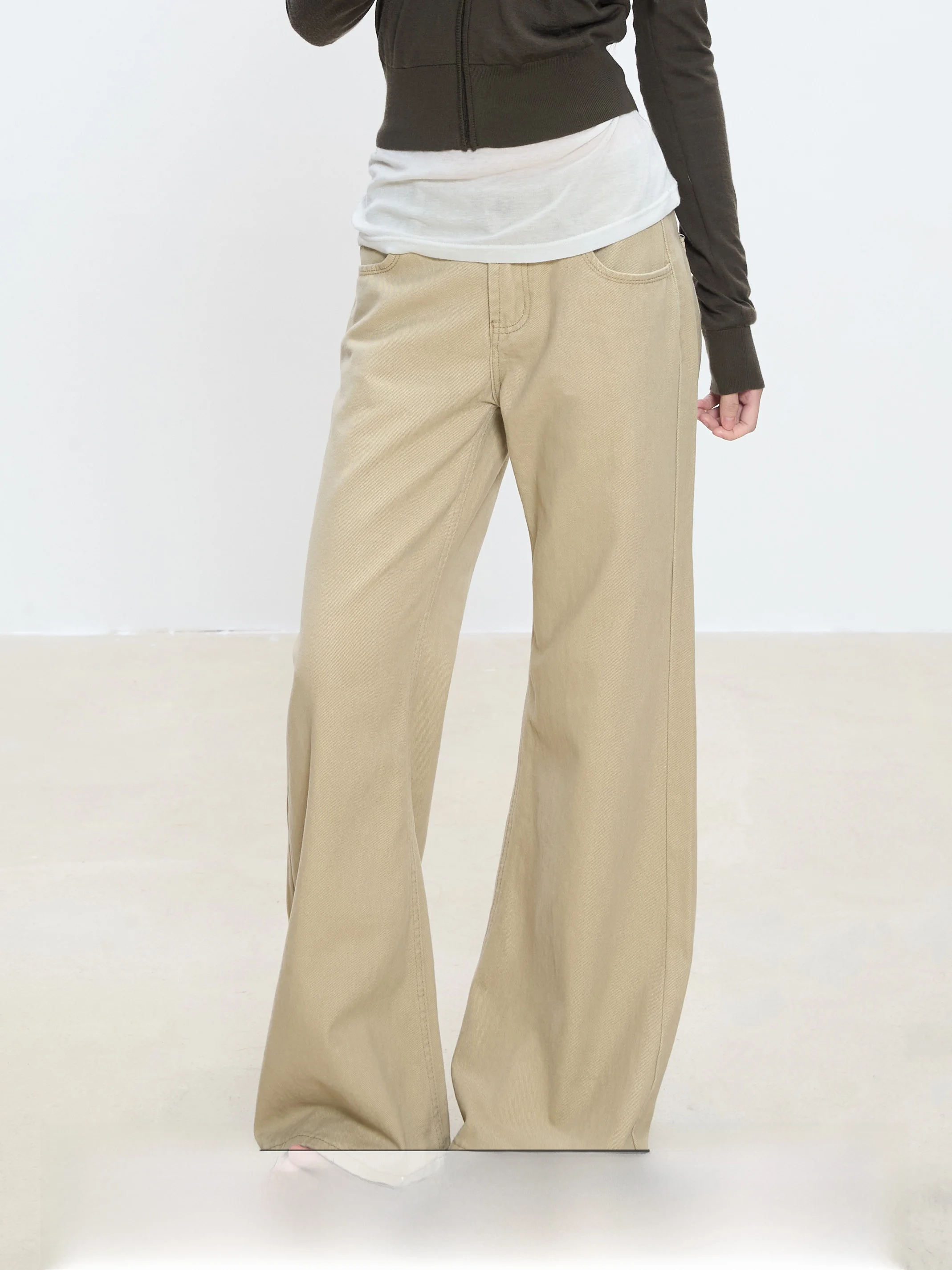

Khaki Color Women's Loose Slimming Low Waist Straight Leg Jeans Casual Style Daily Series Four Seasons Universal Ladies Jeans