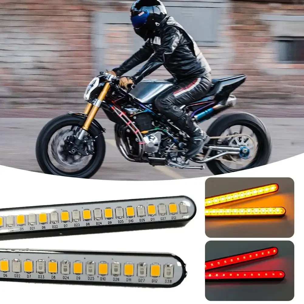 Motorcycle Turn Signal Light Bar Flowing Water License Plate Light two-color led Rear Brake 24LED Stop Lamp Tail Indicators