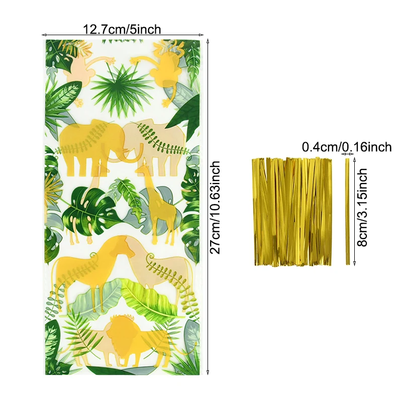 Palm Leaves Animal Candy Gift Bag Jungle Safari Baby Shower Birthday Party Favors Cookie Bags Wild One Packaging Decoration 20pc