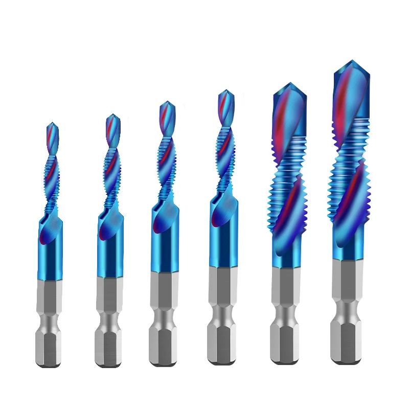 1Pc New Titanium Plated Hex Shank HSS Screw Thread Metric Tap Drill Bits Screw Machine Compound M3 M4 M5 M6 M8 M10 Hand Tools