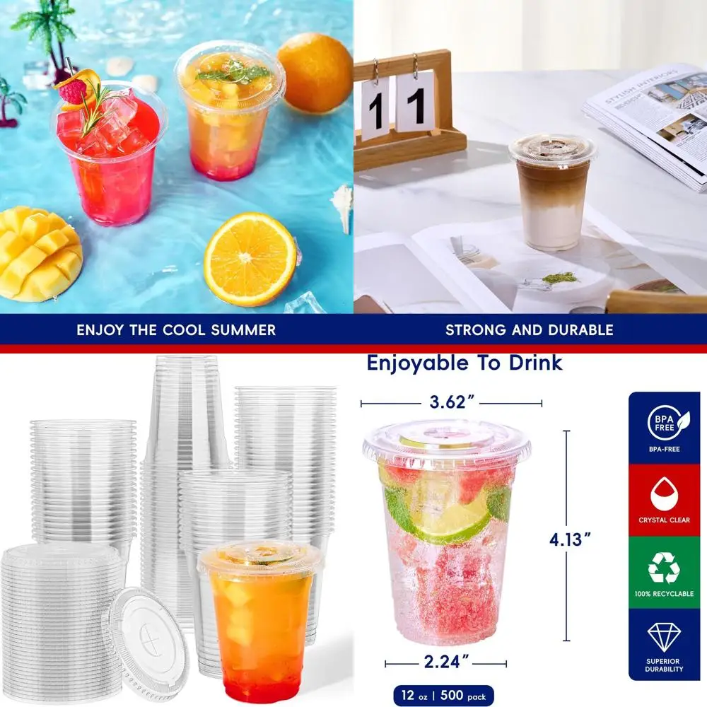 

500 Pack Clear PET Disposable Cups with Lids for Beverages, Ideal for Daily Use, Parties, and Special Occasions