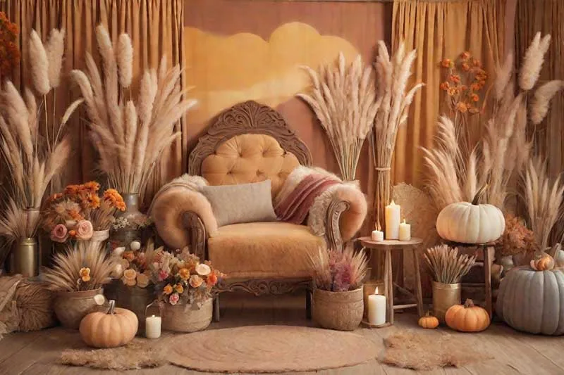 

MOON.QG Thanksgiving Day Backdrop Photography Thatch Boho Autumn Photozone Background Children Studio Photocall Accessories