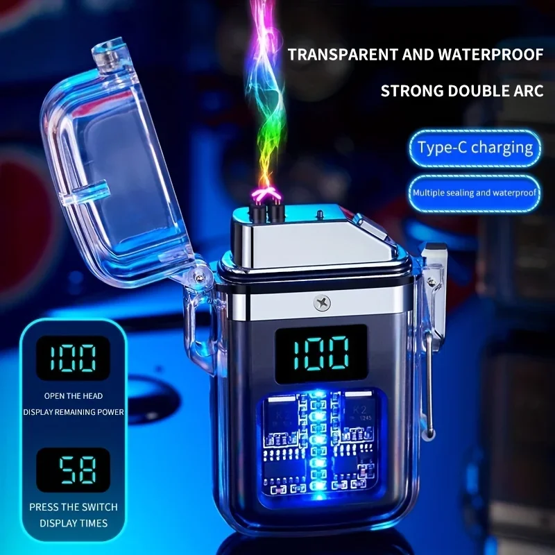 2024 New electric lighter outdoor waterproof lighter-Type-C charging interface LED display, smoking accessories, birthday gift