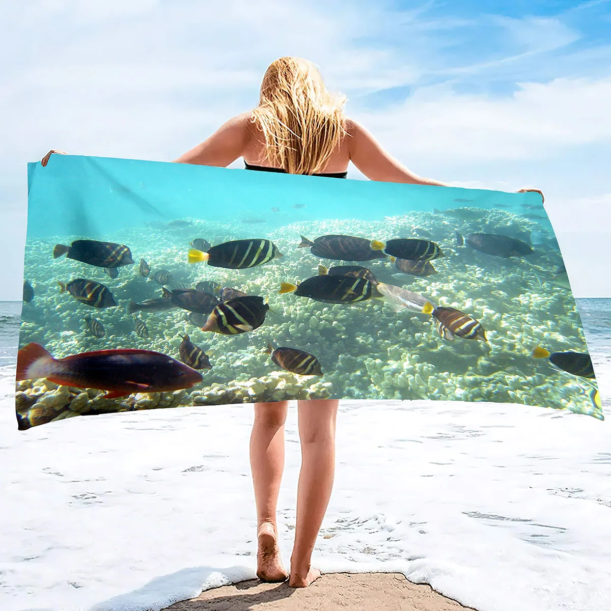 Coral Reef Beach Towel for Girls, Boys, Men,Women,Tropical Fish Bath Towel Print Pool Towel Super Soft Plush Tropical Fish Towel