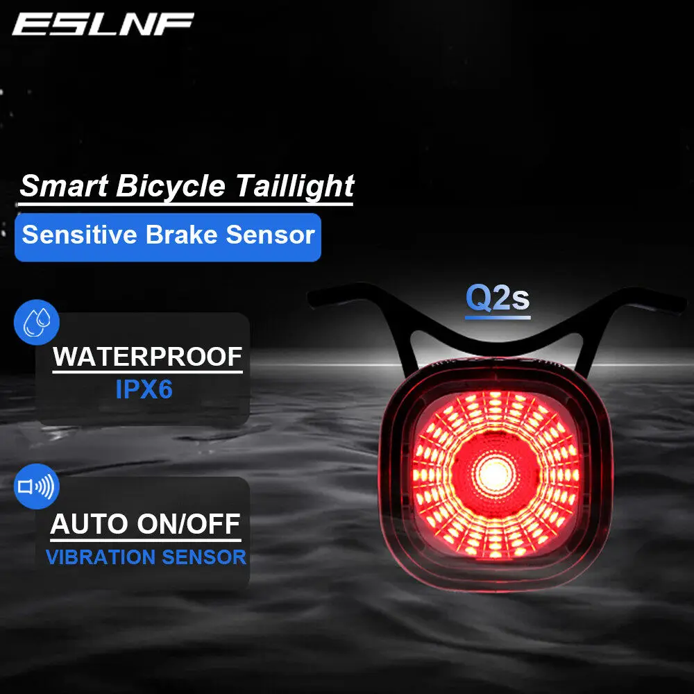 ESLNF Bicycle Smart Auto Brake Sensing Light IPx6 Waterproof LED Charging Cycling Warning Taillight Bike Rear Light Accessories