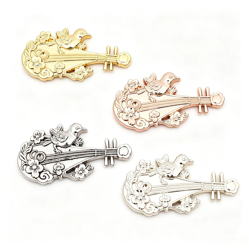 BoYuTe 57*31MM Alloy Chinese Lute Bird Flower Pipa Acessories DIY Hanfu Hairpin Jewelry Making Findings