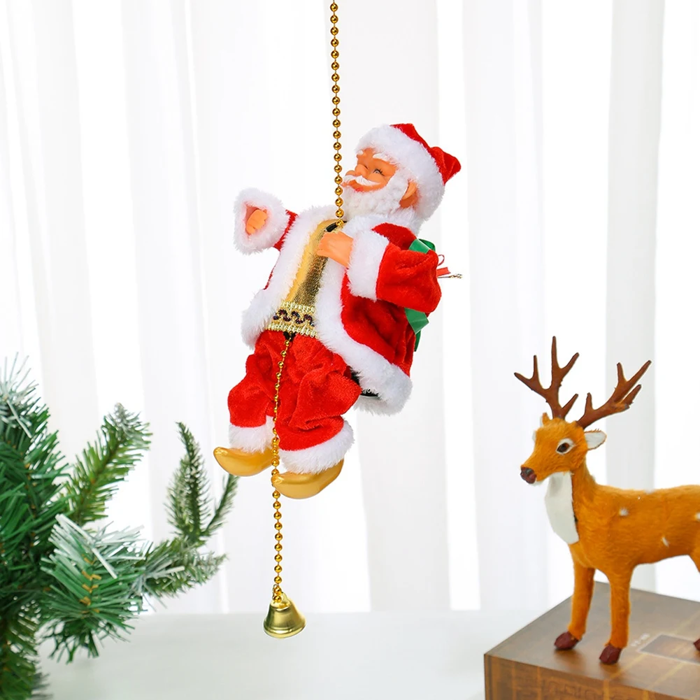 NEW HOT In Stock-Santa Claus Climbing Beads Electric Climb Up And Down Climbing Santa With Light And Music Decorations