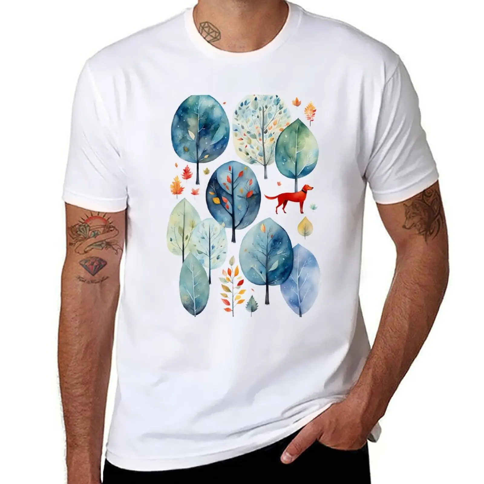 

Red Dog in the Woods, city story, watercolor T-Shirt anime tshirt T-Shirt