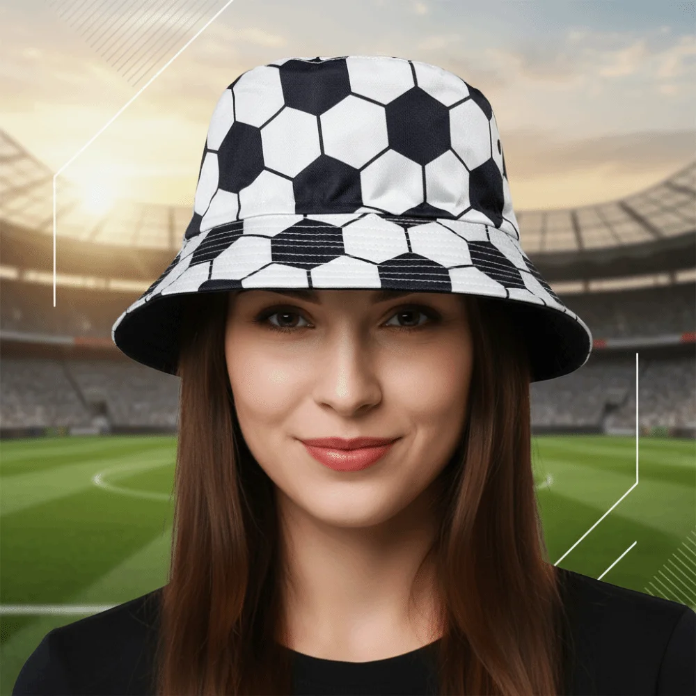 

Korean Style Soccer Pattern Bucket Cap Breathable Wide Brimmed Sunscreen Basin Cap Folding Polyester Football Fisherman Hat