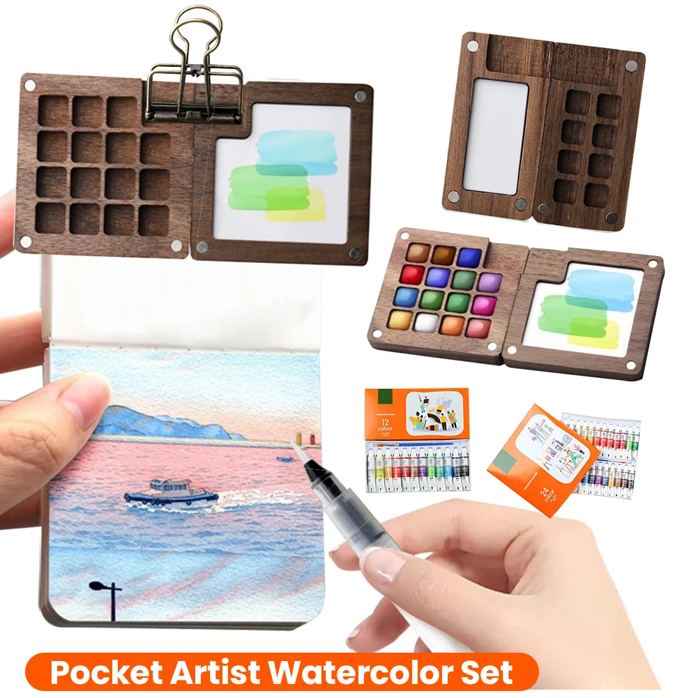 

Дорожная палитра красок, мини-набор акварельных палитр, портативный набор акварельных красок, деревянная сетка, коробка для красок для художников и студентов