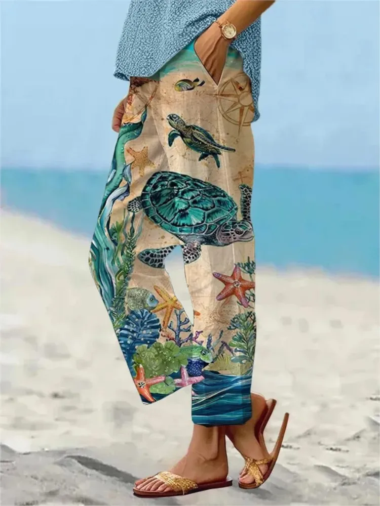 

Holiday Print Ankle-Length Pants For Women Casual Pockets Straight Pants Womens Clothing Fashion Beach Y2k Spring Autumn Clothes