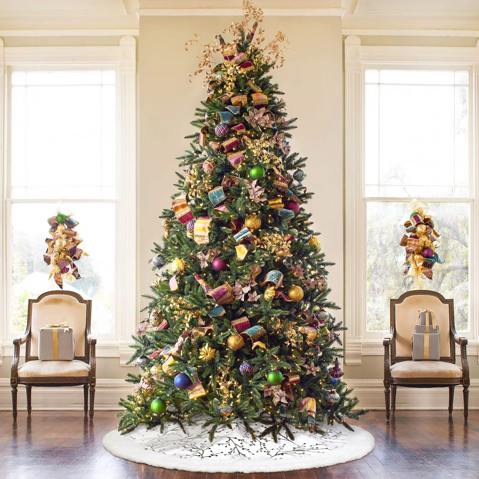 

Exquisite Stitched Christmas Tree Skirt Soft Comfortable Material Foldable for Storage Xmas Decor Tree Base Cover