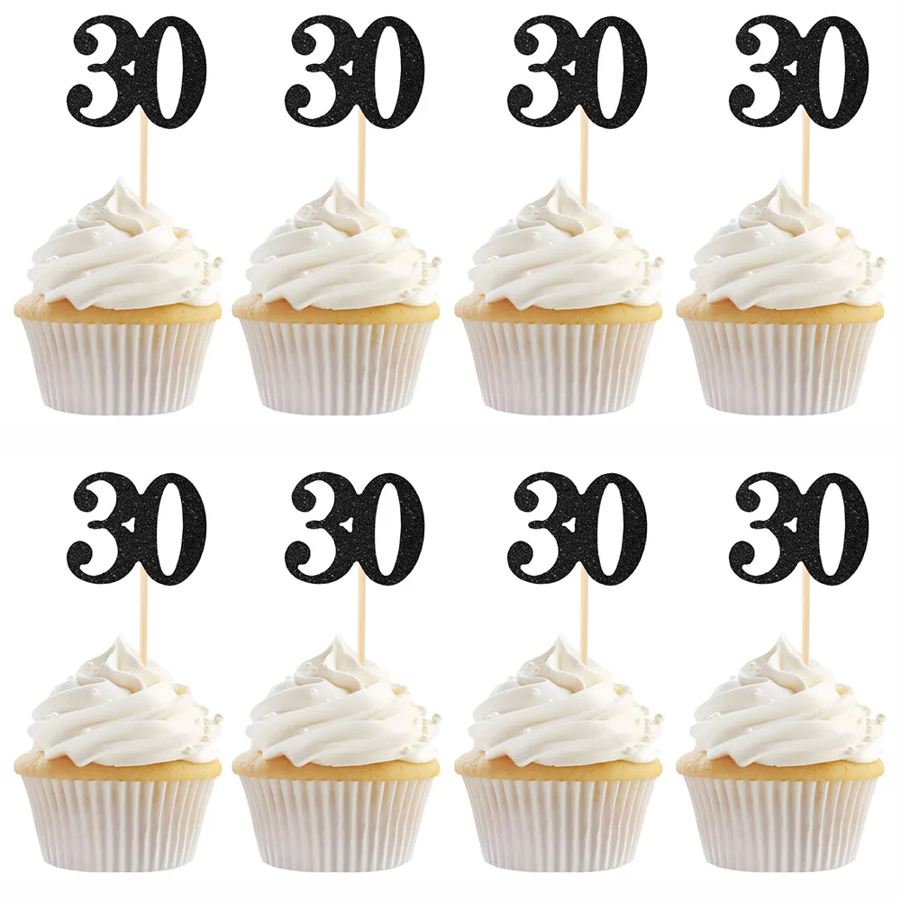 

Number 30 Cupcake Toppers Black Glitter 30th Birthday Cupcake Picks Anniversary Party Decorations Rip 20s Theme Party Supplies