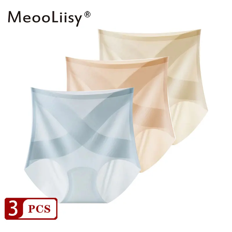 

MeooLiisy 3PCS/Set Ultra-thin Ice Silk Female Pants Briefs High Waist Seamless Breathable Quick-drying Underwear Panties Women