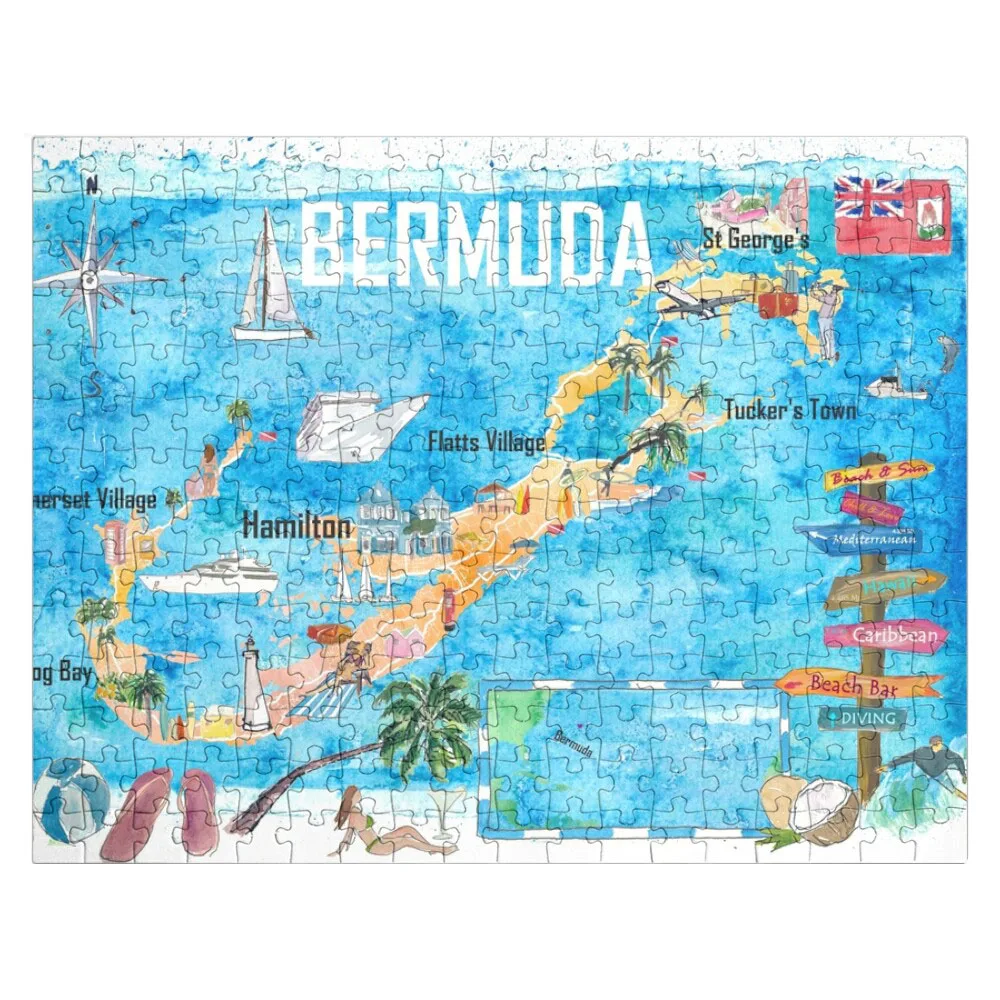 

Bermuda Island Travel Poster Favorite Tourist Map Highlights Jigsaw Puzzle Custom Puzzle Wood Puzzle Custom Puzzle Child