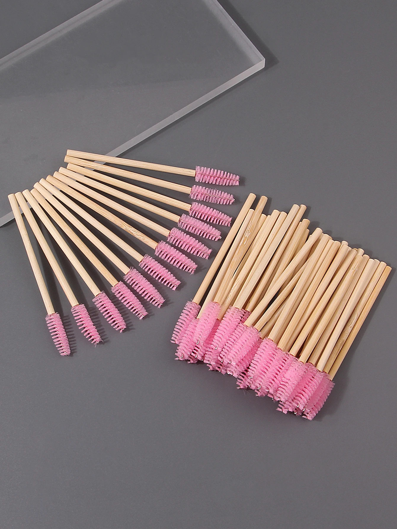 50 Pcs Premium Eyelash Brushes with Bamboo Handles - Spiral Lash Combs, Eyebrow Brushes, Portable Beauty Tools for Beginners