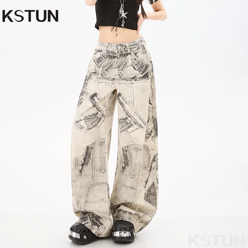 

KSTUN 2026 Women Fashion Vintage Jeans Wide Leg Denim Pants 100% Cotton Baggy Jeans Loose Fit Patchwork Full Length Trousers
