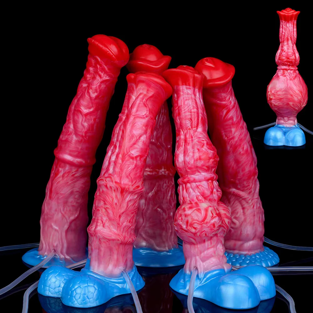 YOCY Long Horse Dildo Ejaculating Silicone Animal Penis Inflatable Big Knot Anal Plug For Men Women Anus Dilator Sex Toy Fetish