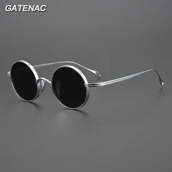 Ultra Light Pure Titanium Polarized Sunglasses Men Vintage Round Designer Small Sunglasses Women Retro Luxury Brand Eyewear