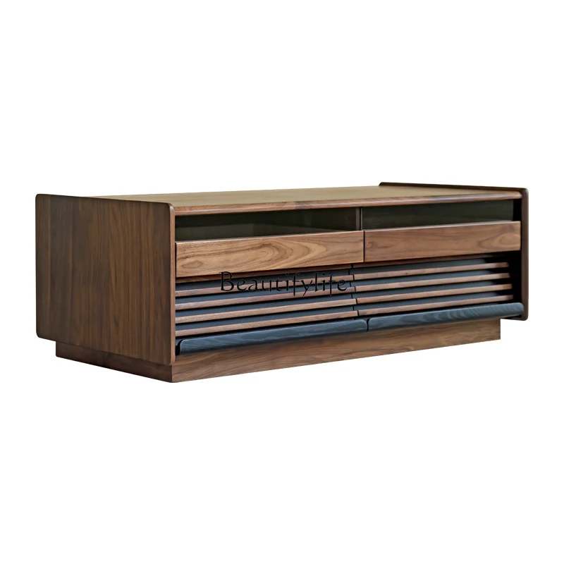 

Журнальный столик из скандинавского черного ореха. Современная маленькая квартира в японском стиле со всеми чайными столиками из цельного дерева.