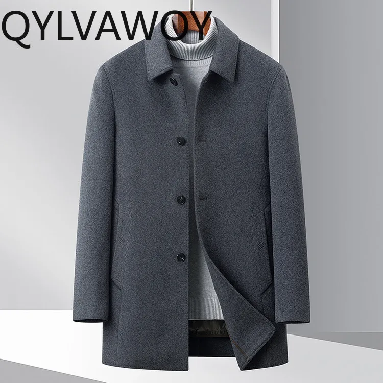 QYLVAWOY 70% Wool Double-faced Coats for Man Autumn Winter Mid-length Warm Detachable Down Vest Woolen Jacket Men's Clothing