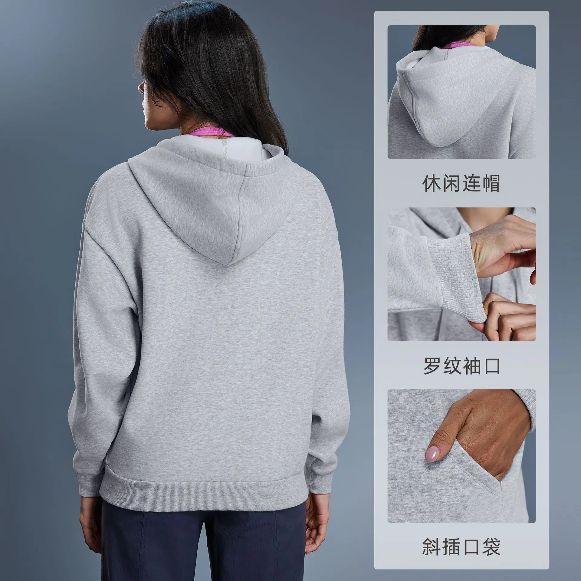 New Fall/Winter Fleece-Lined Hooded Sweatshirt for Women: Windproof, Warm, Loose-Fitting, Slimming, Casual Zip-Up CardiganD25155