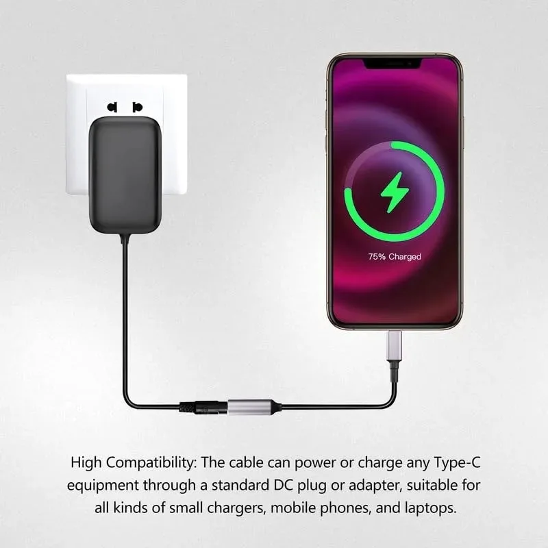 65W 100W Fast Charging Cable for Lenovo Power Adapter DC Square Plug to USB Type-C PD Converter for Laptop Mobile Phone Tablet