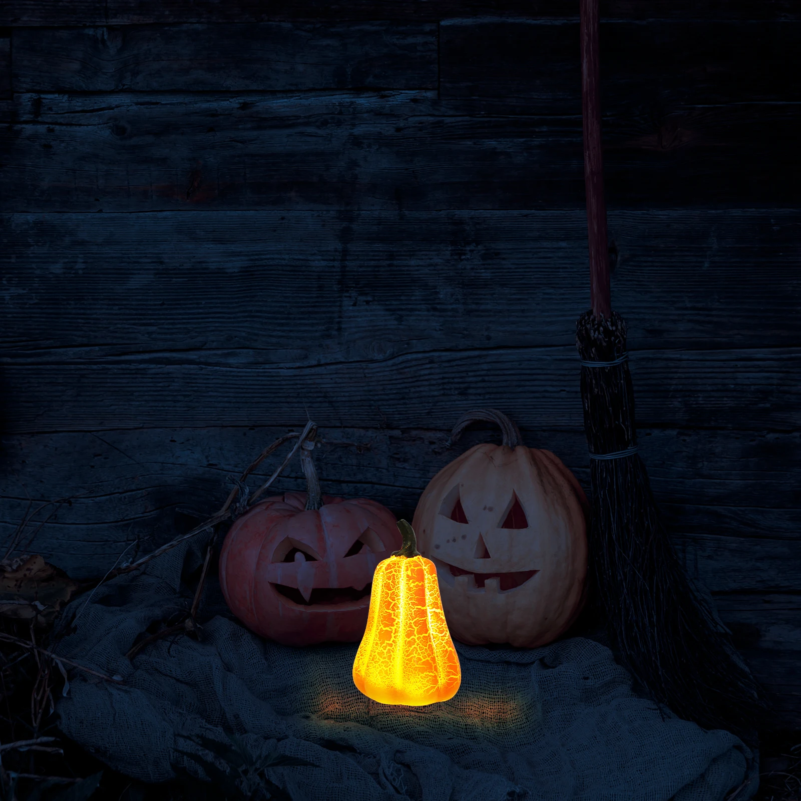 

3D Carved Resin Led Pumpkin Lamp Halloween Party Decorative Lights Festival Home Decoration Warm Ornaments