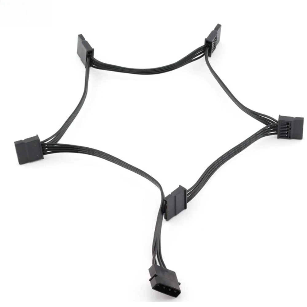 SATA 15P หญิงสีดํา 20AWG One จุดห้าพอร์ตอนุกรม SATA Hard Disk Power ขยายสายความยาวอุปกรณ์เสริม 0.5M 1M