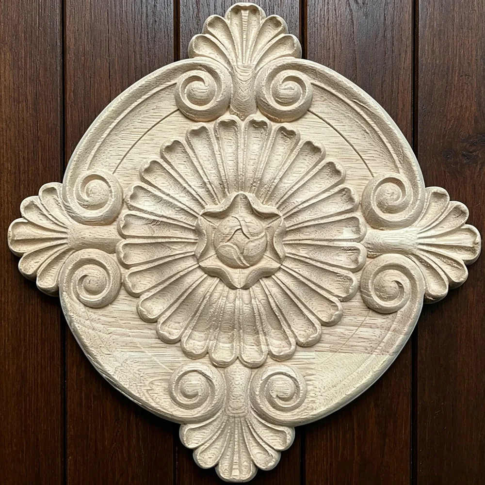 

30cm Wood Appliques Molding Carved Decal Corner Onlay Room Decor for Home Decoration Furniture Cabinet Orietal Flower Crafting