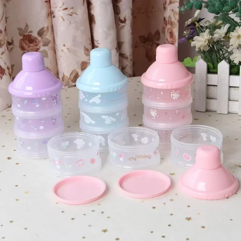 New Sanrio Baby Feeding Portable 3 Layer Milk Powder Storage Box Fruit Snacks Candy Food Container My melody Kuromi Cinnamoroll