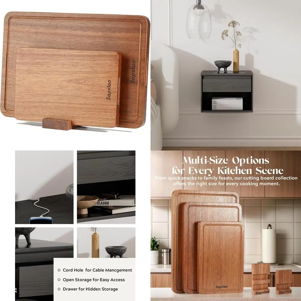 

Solid Teak Wood Cutting Board Set - One Piece Durable Knife-Friendly Chopping Board with Deep Juice Grooves for Enhanced Kitchen