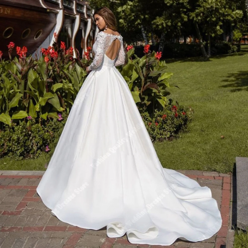 Off The Shoulder Women Wedding Dresses Elegant Long Sleeves A-Line Bridal Gowns Mopping Length Celebrity Ball Vestidos De Novia