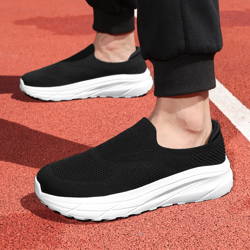 Summer Slip-on Casual Shoes For Men Wide Toe Shoes Breathable Knit Platform Sneakers Anti-slip Men's Running Shoes Big Size 48