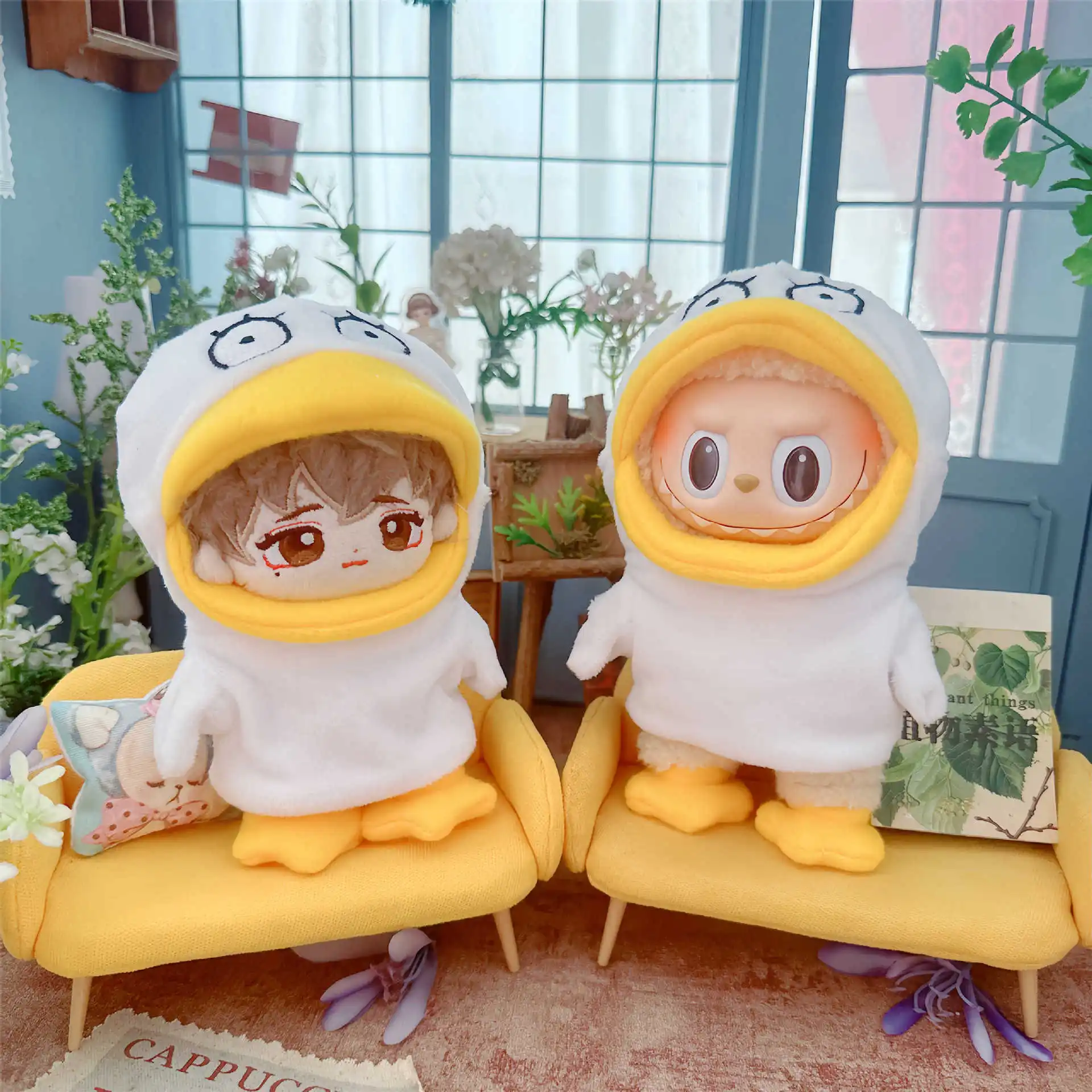 10cm pakaian boneka Kawaii untuk bebek putih piyama setelan mantel kartun lembut boneka katun baju berubah permainan hadiah anak perempuan