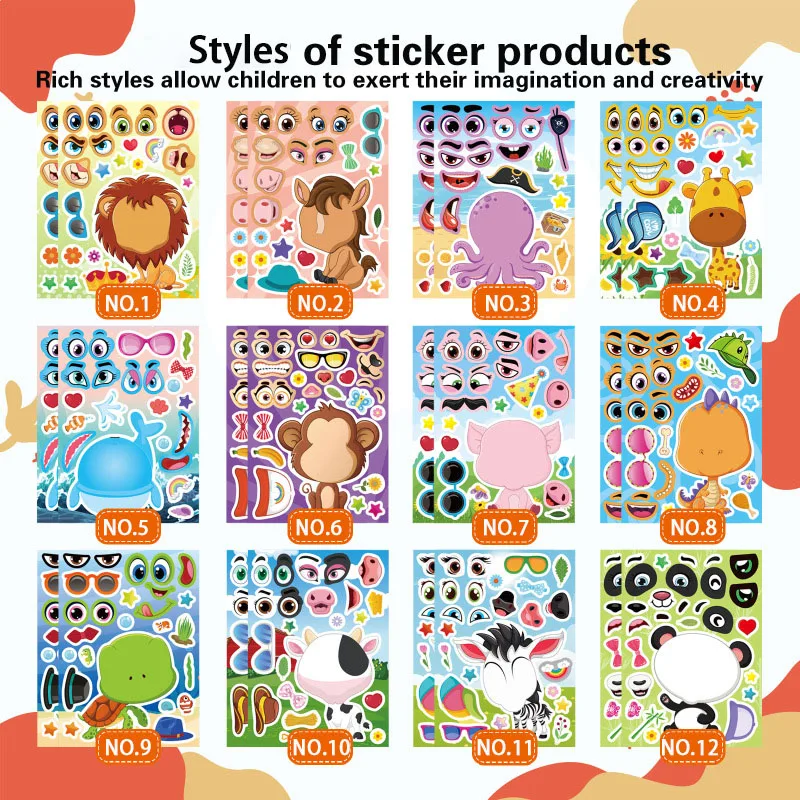 Classic Make A Face Stickers Mix & Match Puzzle Sticker Sheets Cute Safaris Sea Farm Dinosaur Animals DIY Crafts For Kids Girls