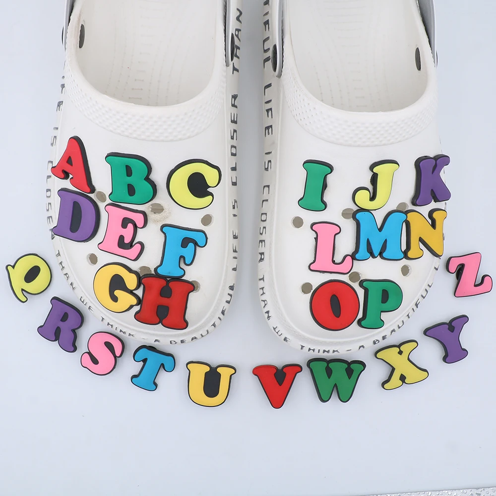 1 Piece Cute Shoe Accessories Charms Colorful Thick 26 Alphabet Decoration Buckles Cartoon Letters Slipper Children Party Gift
