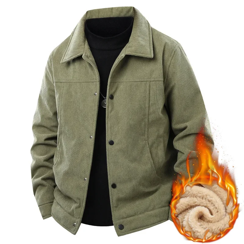 Winter Men Jacket Thicken Fleece Cold-proof Business Casual Male Outerwear Turn Down Collar Long Sleeve Breathable Man Coat