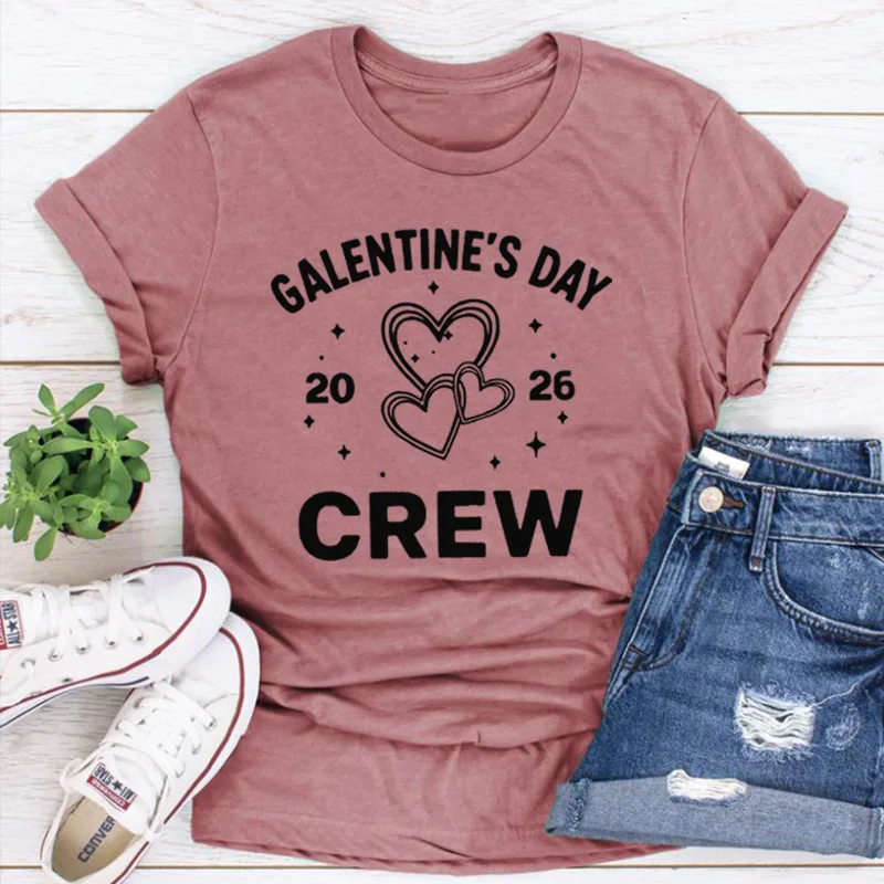 

2026 Galentine's Day Crew T-Shirt Comfortable Color-Matching Valentine's Day Shirt Print Vintage Clothes m