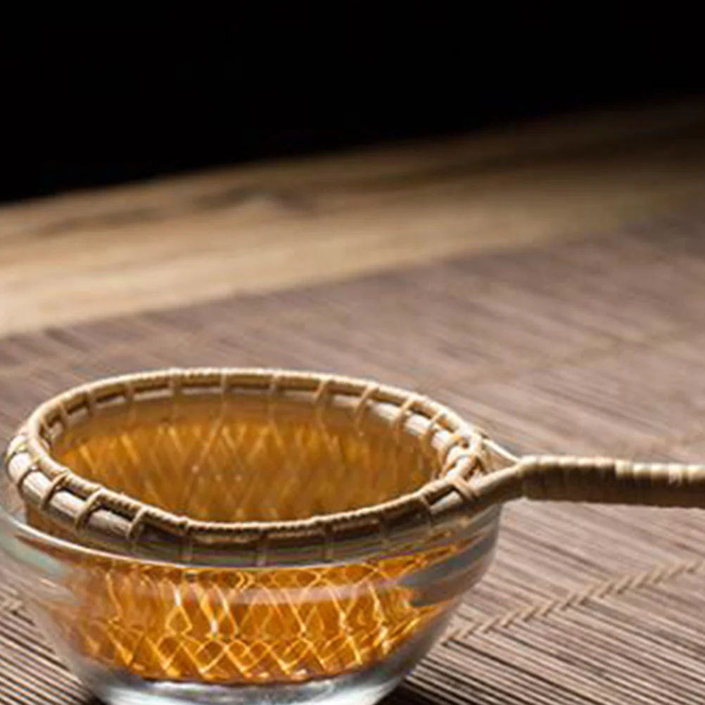 

Bamboo Rattan Tea Strainer Long Handle Mesh Filter Tea Infuser Hanging Hook Fine Holes Bamboo Handle Mesh Filter