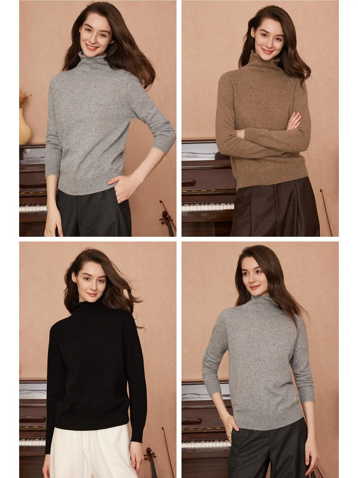 

High-Quali Camere Knitted High Collar Women's Base Layer MIU Sle nt Commuting Limited Multi-Color Series RIZOUZH